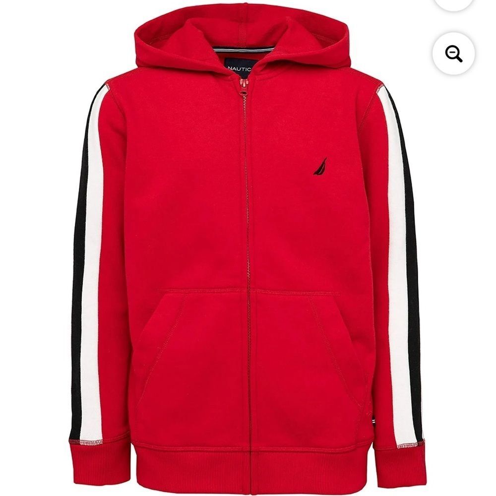 Nautica Boys Navy Blue Zip-Up Hoodie Size Classic Logo Sweatshirt Fleece 6 Red